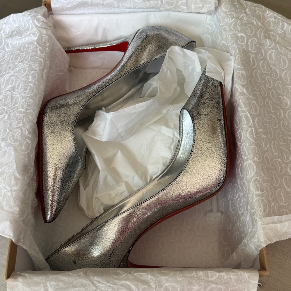 Christian Louboutin Kate 100mm antique silver manoir stiletto sz 39.5 - Picture 12 of 12